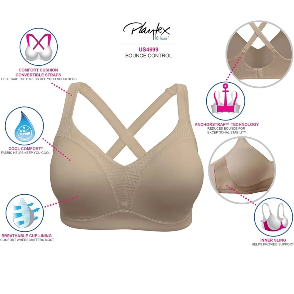 Playtex Women's Bounce Control Coverage Convertible Wireless Bra Black Size 40DD